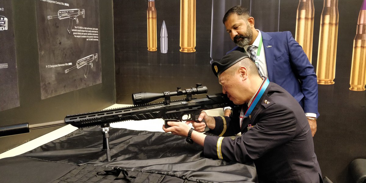 sssdefence's tweet photo. The Japanese delegation from DG Acquisition of Jap Army led by General Officer hands on with our Sniper Rifles @DefExpoIndia #embassyofjapantoindia #japanarmy #indianembassy @secydp @rajnathsingh @adgpi @indiannavy @IAF_MCC #foreigncooperation #internationalrelations https://t.co/pLIkXlPsOL