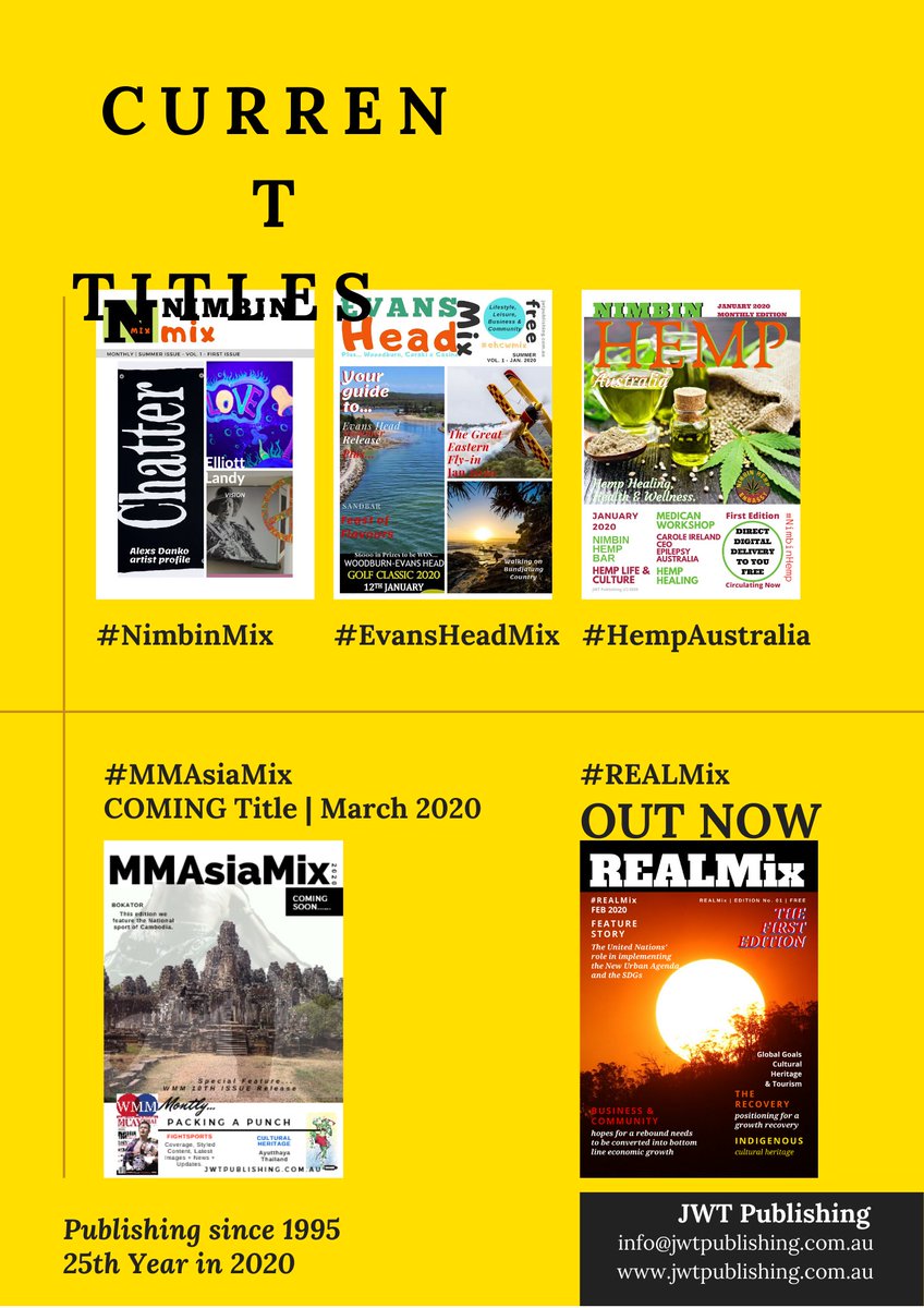 NthCoastMedia's tweet image. Our #DigitalPublishing #Magazine Titles
#NimbinMix #EvansHeadMix #HempAustralia #REALMix
Ask how to become involved #Data #Content #Submissions #MediaPlatform #DirectDistribution