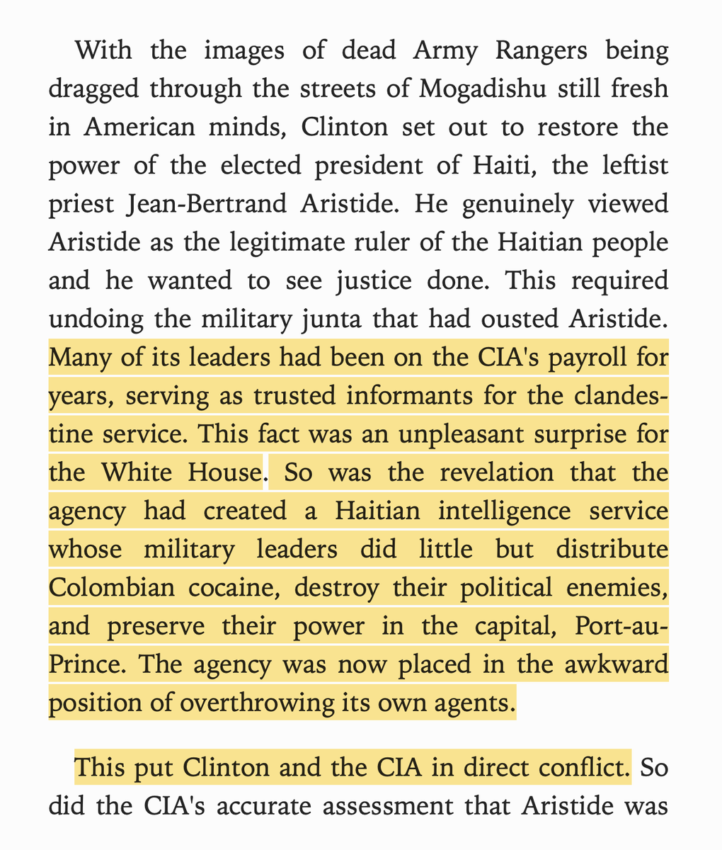 US built a Haitian intelligence service that did nothing but destroy its enemies and sell cocaine. They then decided to overthrow their own agents.