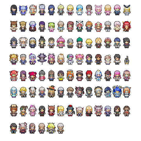 たかほ にじさんじのライバー97人のドット絵です 卒業した方は含みません 現在 この全員を好きな順番で仲間に出来て自由にptを組めるrpgを製作中です 完成はまだまだ先ですが よろしくお願いします ライバーの数が幻想水滸伝のキャラクター数