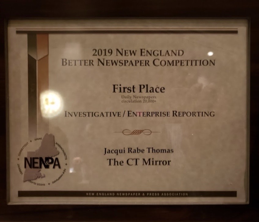 CTMirror's tweet photo. WHAT A NIGHT AT THE @NENPA AWARDS IN BOSTON!
Congratulations to our own Jacqueline Rabe Thomas (@jacquelinerabe), who won first place in the investigative/enterprise reporting category for her outstanding yearlong series, "Separated By Design." https://t.co/CFJdKPk79e