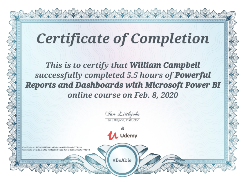 Raarge's tweet image. Completed @udemy Powerful Reports and Dashboards with Microsoft Power BI today.  #neverquitlearning #knowledgeispower #PowerBI
