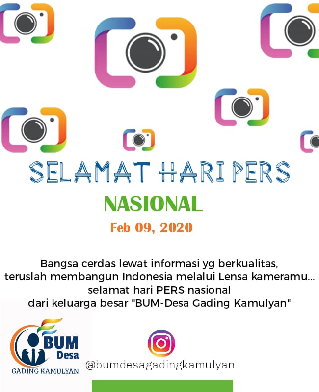 BumdesaGading's tweet photo. Keluarga besar BUM-DESA GADING KAMULYAN mengucapkan selamat Hari Pers Nasional. 
Terimakasih atas informasi dan berita yang bermanfaat untuk kami semua pengguna media. 
Selamat berjuang para Jurnalis Indonesia. https://t.co/k0RcasXyQW