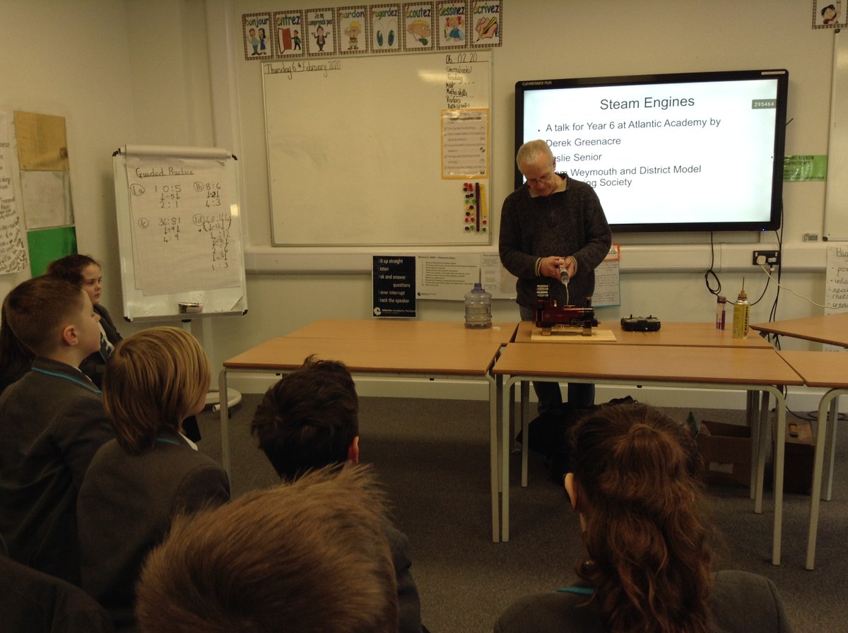 AtlanticPrimary's tweet photo. Y6 were luck to have Weymouth and District Model Engineering Society visit as part of our Industrial Revolution learning last week - we loved seeing the model engines. https://t.co/zPyobUTKRI