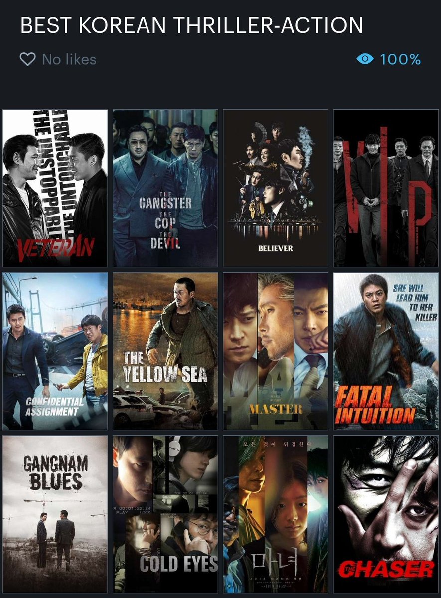 KeiNicro's tweet photo. Best of Thriller-Action #Veteran #TheGangsterTheCopTheDevil #Believer #VIP #ConfidentialAssignment #TheYellowSea #Master #FatalIntuition #GangnamBlues #ColdEyes #TheWitch #TheChaser. Paling mengesankan dan no 1 versiku masih dipegang 'Veteran'. https://t.co/EfYrXjt3GM