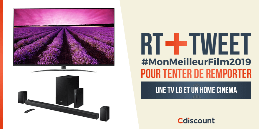 Cdiscount's tweet photo. 🎁 #Concours 

Les Oscars c'est pour ce soir !

🔸 Pour tenter de remporter de quoi être chez soi, comme au cinéma :
RT + #MonMeilleurFilm2019 + votre suggestion

1 gagnants le 12/02 ➡ https://t.co/b6yIrsFAIF https://t.co/HTmpce4RFC