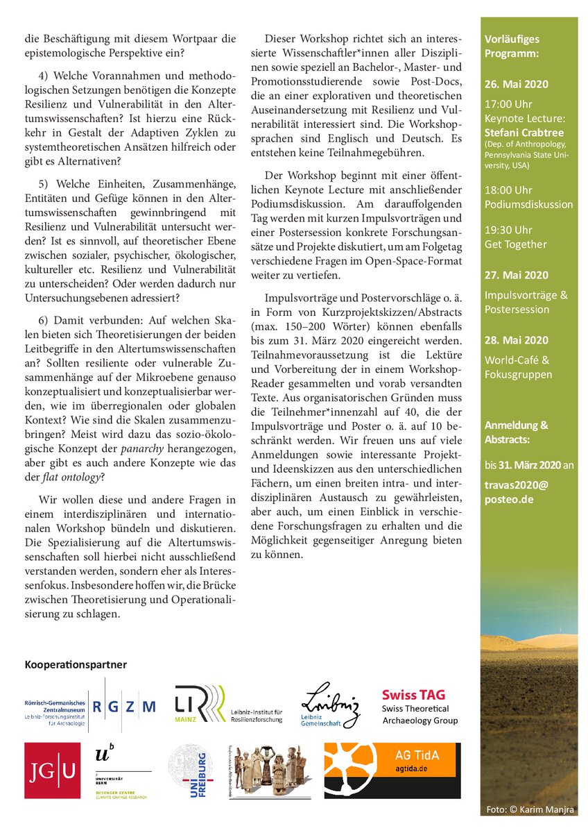 Neuer Workshop aus unserer Reihe #Theorie_in_Pratice! Thema dieses Mal: "Theorizing Resilience &amp; Vulnerability in Ancient Studies". Anmeldung &amp; Abstracts bis zum 31.03.2020. Workshopsprachen sind Deutsch und Englisch.
