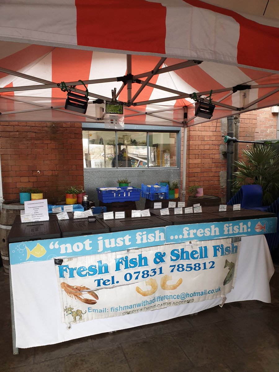 All set up <a href="/TFSundayMarket/">TobaccoFactoryMarket</a> on the terrace with a great selection of line caught fresh fish shell fish and smoked fish from fishmanwithadifference@hotmail.co.uk