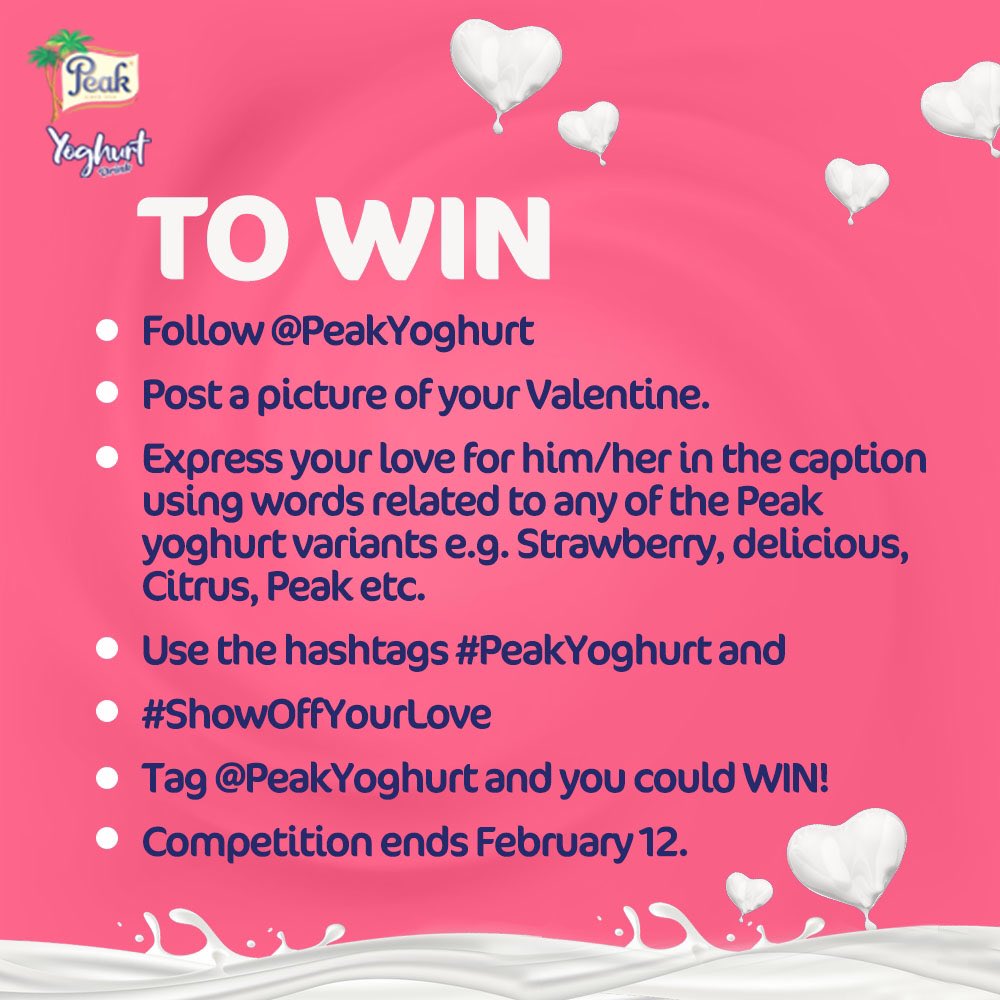 PeakYoghurt's tweet photo. Love birds, valentine’s day is just around the corner and because we’re all about showing you how much we love you we’re giving you a chance to win a special gift box.
Click on the link in our bio to see the Terms & Conditions.
#GoForYou #PeakYoghurt #Valentine https://t.co/N0deDWTBzo