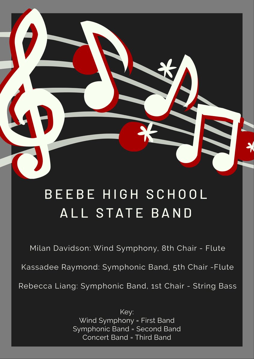 Congratulations to not one but THREE fabulous @Beebe_Schools musicians! Mr. Simpson and I are so proud of you ladies and can’t wait to hear the amazing concerts you will perform in a couple of weeks! Hard work pays off! ❤️🦡🎶 #BPRD #yayband #BetterThanBefore