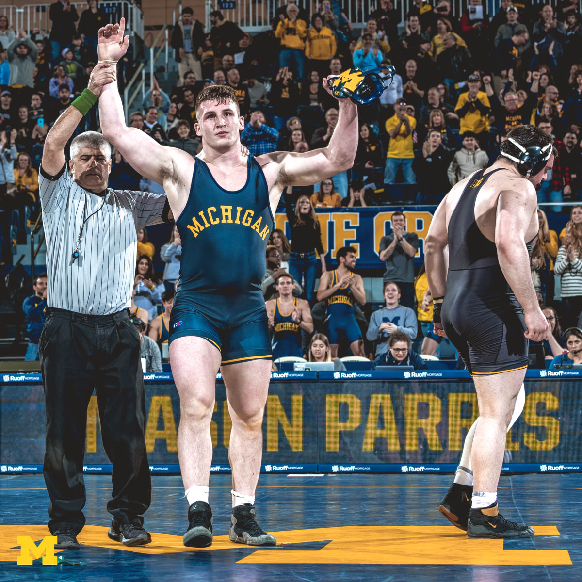 Michigan Athletics 〽️ (@umichathletics) on Twitter photo Heavyweight Mason Parris pinned No. 3-ranked Tony Cassioppi at the 4:31 in the final bout; Parris improved to 23-0 on the season with nine falls.
#GoBlue | <a href="/umichwrestling/">Michigan Wrestling</a> Heavyweight Mason Parris pinned No. 3-ranked Tony Cassioppi at the 4:31 in the final bout; Parris improved to 23-0 on the season with nine falls.
#GoBlue | <a href="/umichwrestling/">Michigan Wrestling</a>