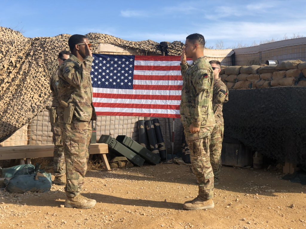 CPT_Ehie's tweet photo. Over the last two weeks, we had five Soldiers reaffirm their commitment to the Army. Congratulations to SGT Muchmore, CPL Haynes, SPC Khan, SPC Graves, and SPC Troung on their re-enlistments. We are lucky to have them in our Company! #protectthefrontier #executewithviolence https://t.co/XqefcDvUsV