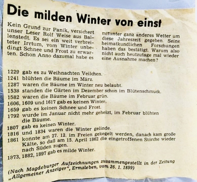 Zeitungsausschnitt aus der Zeit VOR der großen Klimahysterie. Nennt uns gerne „N A Z I S“… ;-)
HALLO MEINUNG hat innerhalb von 3 Monaten über 30.000 Förderer gewonnen. Wir sind die am schnellsten wachsende Widerstandsbewegung in ganz Deutschland. hallo-meinung.de MACH MIT