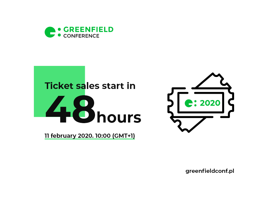 Counting down to Blind Bird tickets that will be on sale next Tuesday at 10:00!

They will be sold for the best price 99 PLN and available until the limit is reached.

#StayTuned #GreenfieldConf #tickets greenfieldconf.pl