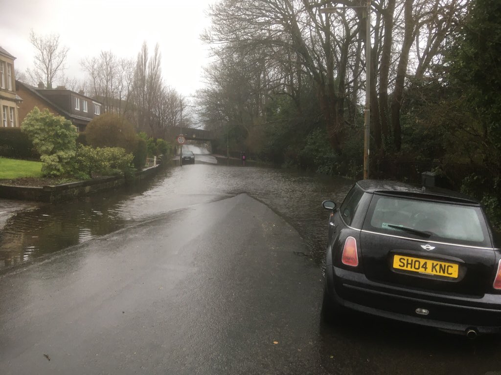 Noah and his Ark, or Moses and his sea-parting skills required this morning to get to <a href="/StMNewlands/">StMargarets Newlands</a>. The aptly-named Riverside Rd completely submerged. #StormCiara #Flood #Glasgow #BiblicalRain #Ciara