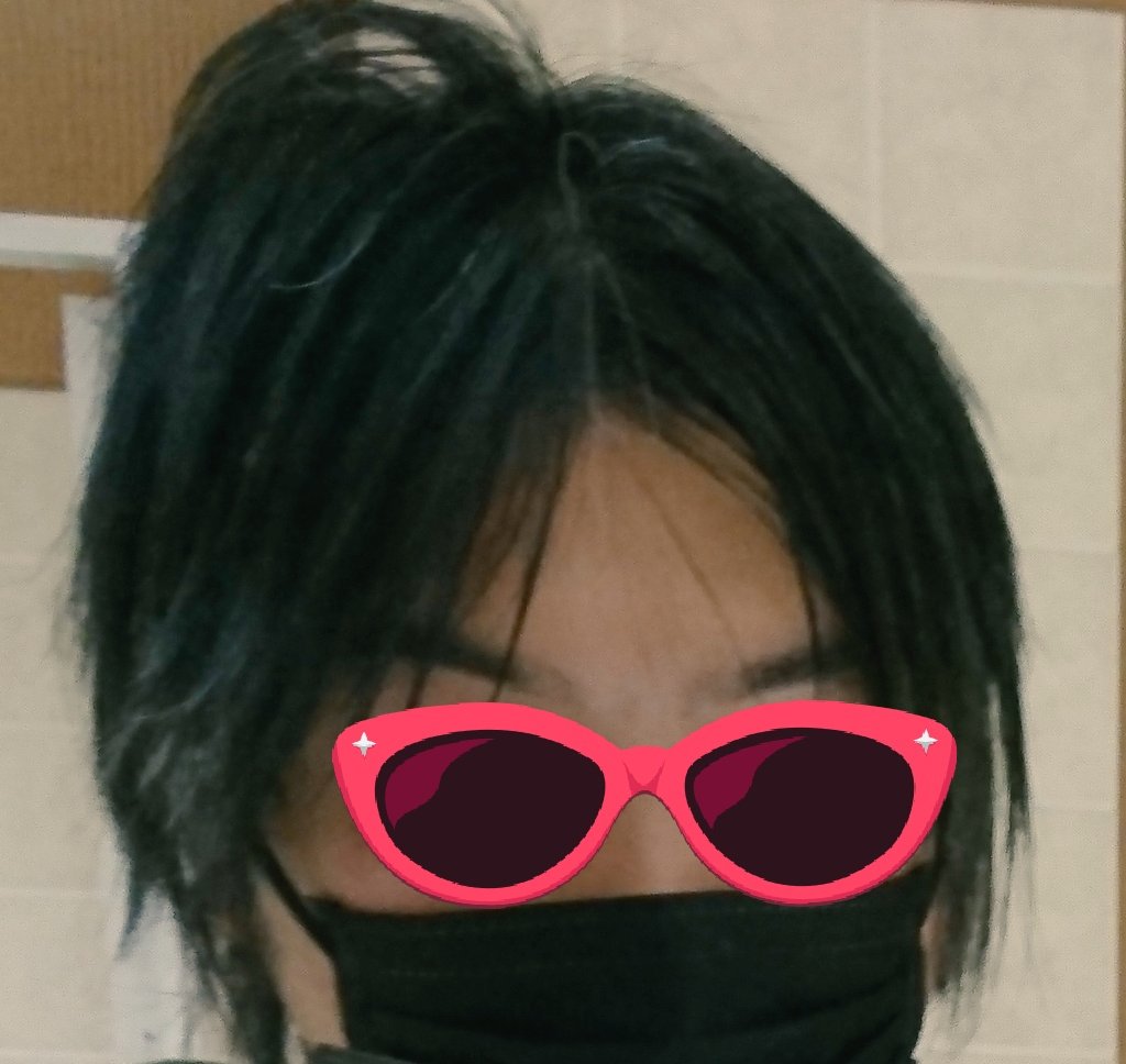 遊魔 5歳児の母 口はマスクで隠れてて サングラス絵文字で隠してるけど アイコンは目出してるのはええのね Ww