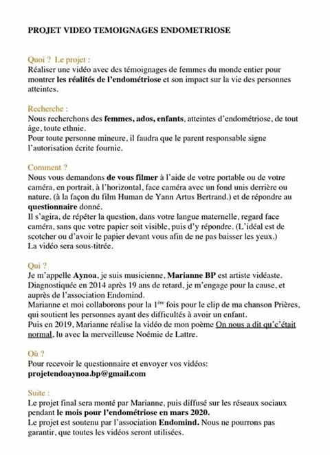 EndoActionfr's tweet photo. #Appelatemoignage
#endometriosis
MEMS MÉTROPOLE soutient et participe au projet vidéo international réalisé par Aynoa (musicienne) et Marianne BP, artiste vidéaste.
Merci d'avance 😉 https://t.co/b94ufma1mN