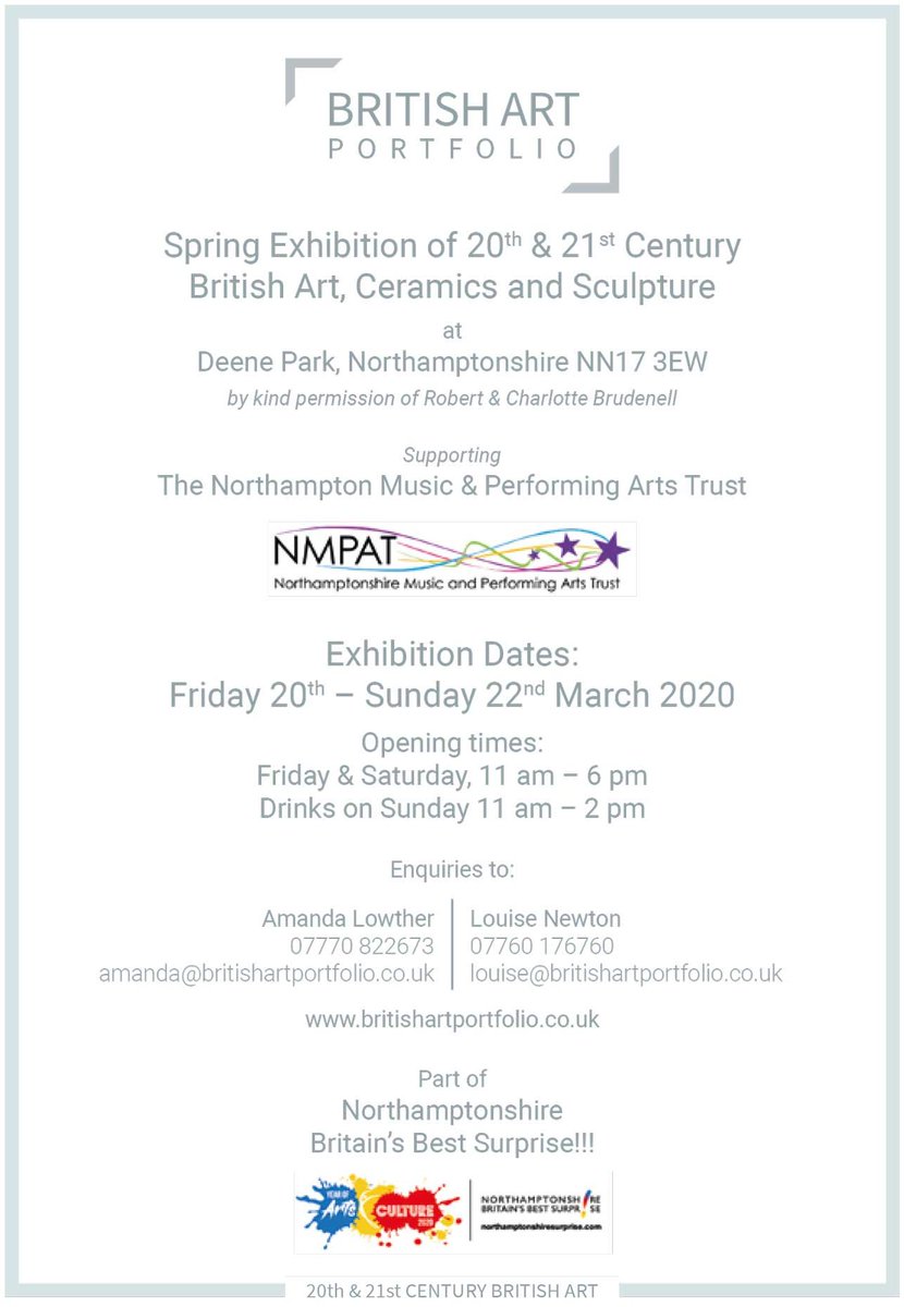 Announcing our Spring Exhibition! 20TH – 22ND MARCH 2020

#britishart #Northamptonshire #deenepark #artexhibition #contemporaryart #modernart #landscapepainting #stilllife