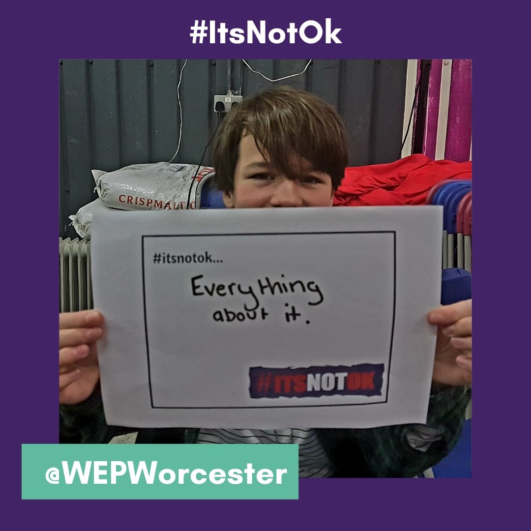 wepworcester's tweet photo. This week has been #SexualViolenceAwarenessWeek. We asked our members and supporters what angers, hurts, upsets them about gendered violence.
We leave you with the simple words of one 12 year old:
#ItsNotOK Everything about it is not OK.
#ItsNotOK2020 #JoinUs @WEP_UK https://t.co/974sUjWUkD