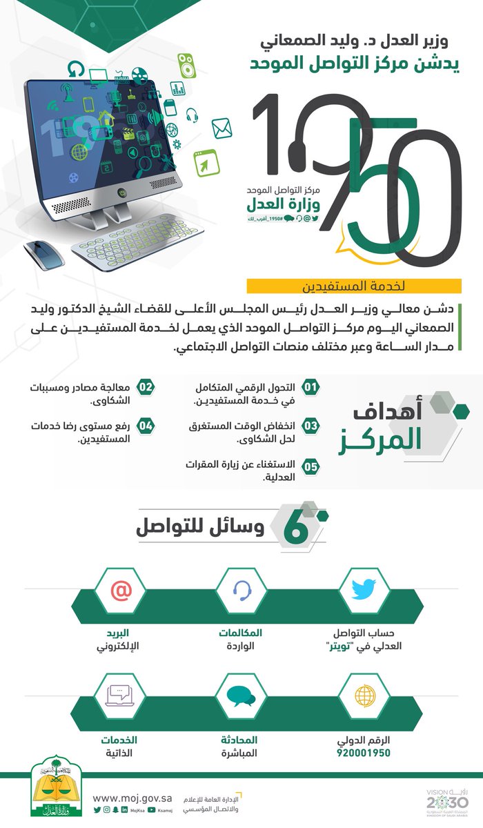 MojKsa's tweet photo. يستهدف مركز التواصل الموحد ١٩٥٠:

- تقديم الخدمات العدلية بجودة وإتقان. 
- الاستغناء عن زيارة المقرات العدلية.
- تقليل الوقت المستغرق لحل الشكاوى.
- التواجد في جميع القنوات الاتصالية بفاعلية.

#١٩٥٠_أقرب_لك https://t.co/GBOmdouPPd