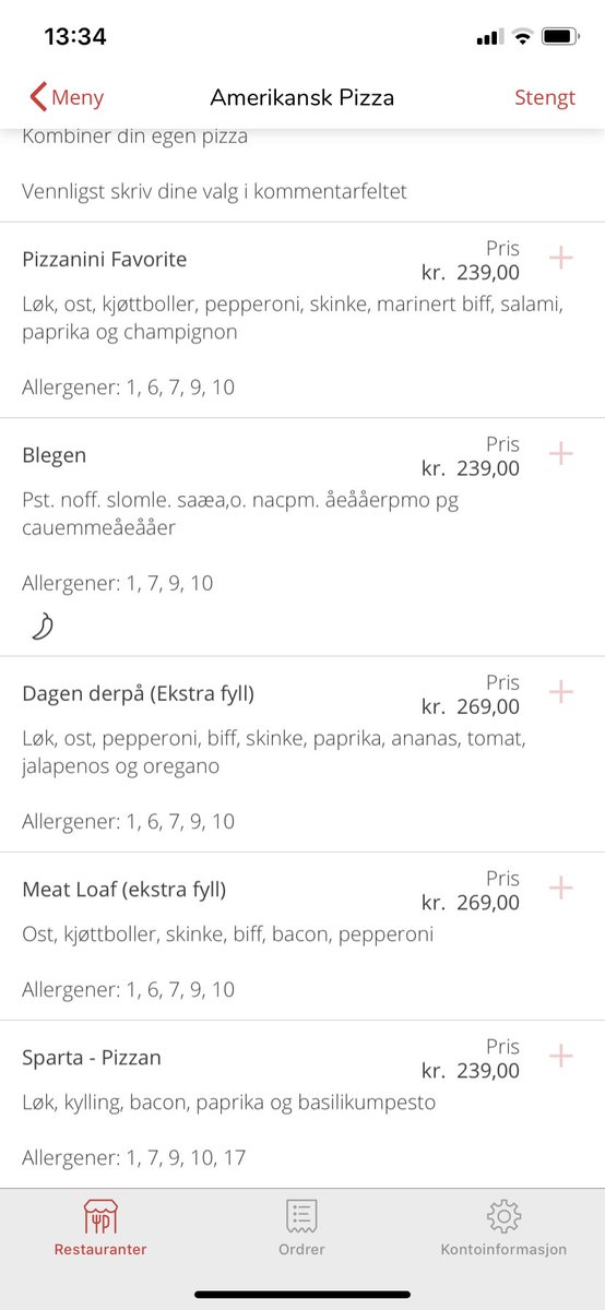 DoremusSchafer's tweet image. Oversatt: Ost, biff, skinke, salami, bacon, pepperoni og cayennepepper. #OffByOneError