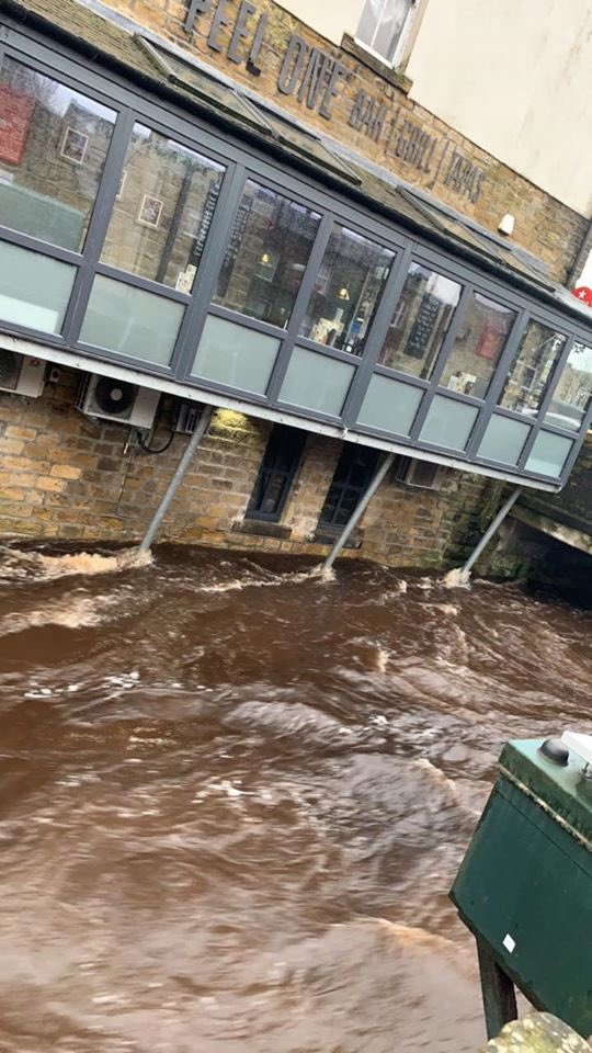 PeelOne's tweet photo. Unfortunately we will be closed today due to the poor weather. 
It’s a small downside being on the river colne. 
If you are out and around marsden please stay safe. 

@Mozzarellas and @OliveBranchInn are still open as normal https://t.co/qLNlq7K9Je