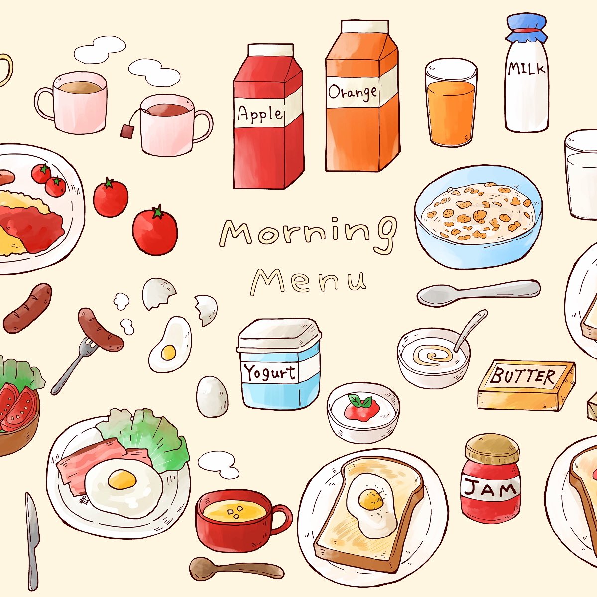 サクライ 漫画家 アナログ作家 食べ物描くのってめちゃめちゃ楽しいですね てわけで 多分明日くらいにはこの子たち公開されるかと思います お気に入りは2枚目のおかずあたりです 食べ物イラストが必要な方ぜひぜひ イラストac