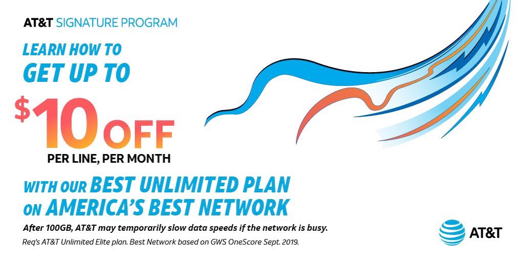 Learn how Signature customers can now get a discount on our best unlimited plan! See if you qualify because of where you work. go.att.com/o1Sig1 #ATTEmployee #EASTUnleashed