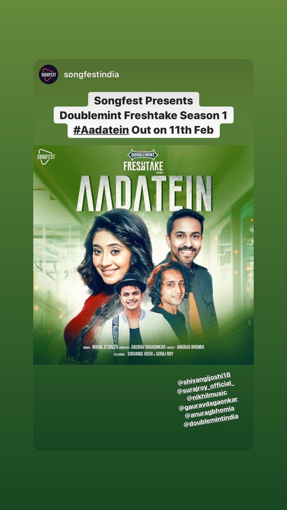 TeamShivangiJ's tweet photo. ANNOUNCEMENT 🚨 - here's the official announcement of the new song featuring Shivangi. #Aadatein sung by Nikhil D'Souza will be out on February 11th! How excited are we all Shivi'ans? https://t.co/5GvckooveQ