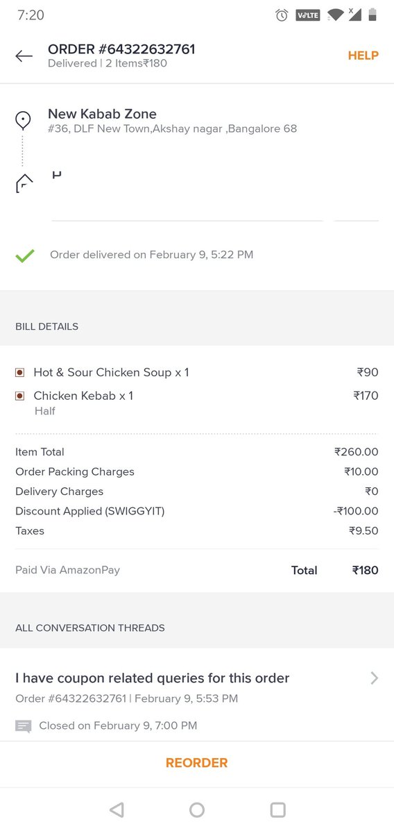 Zamania's tweet photo. @SwiggyCares Hello Team,
Please find below screenshot of order.. https://t.co/WaYKTJBHEG