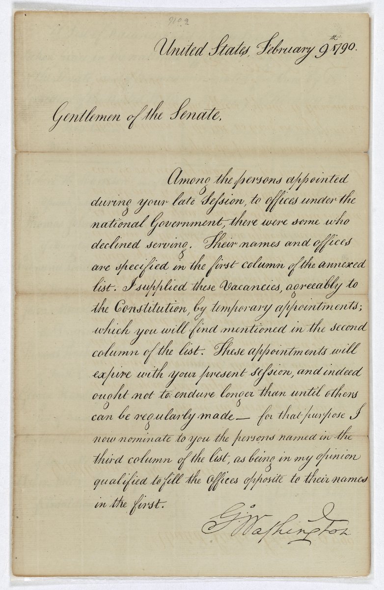 TodaysDocument's tweet photo. "Message from President George Washington Regarding Recess Appointments," 230 years ago #OTD https://t.co/SmOCv7snXN #FirstCongress https://t.co/GCuJ1SAP3e