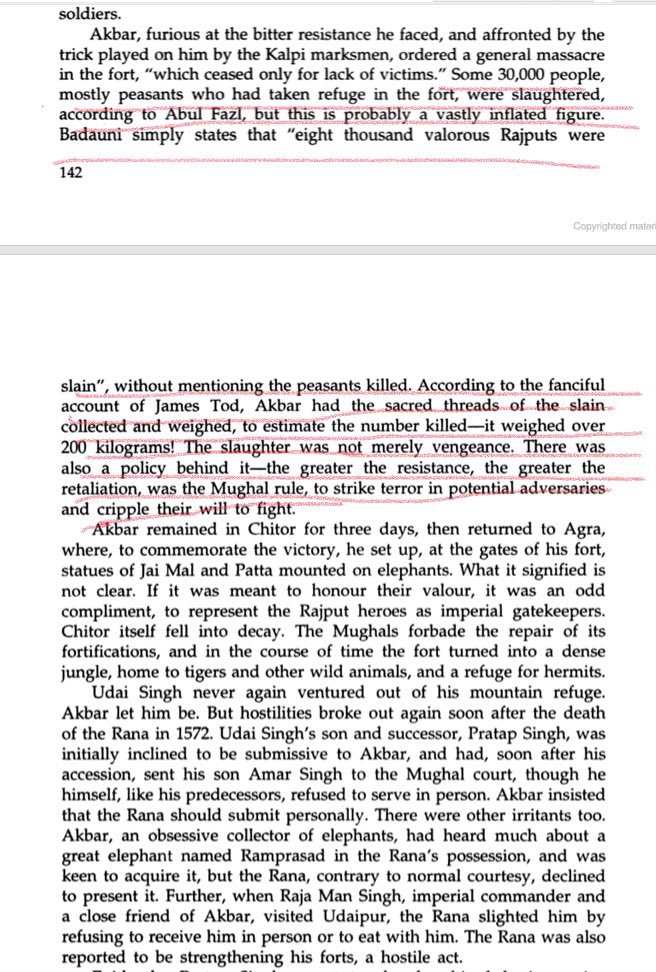 26/n According to James Tod, Akbar had the Janeu of slain collected & weighed for estimate of killed. It weighed around 200kg.  @Javedakhtarjadu can u imagine mercilessness of Akbar?The slaughter wasn’t just vengeance.Shame on Akbar.