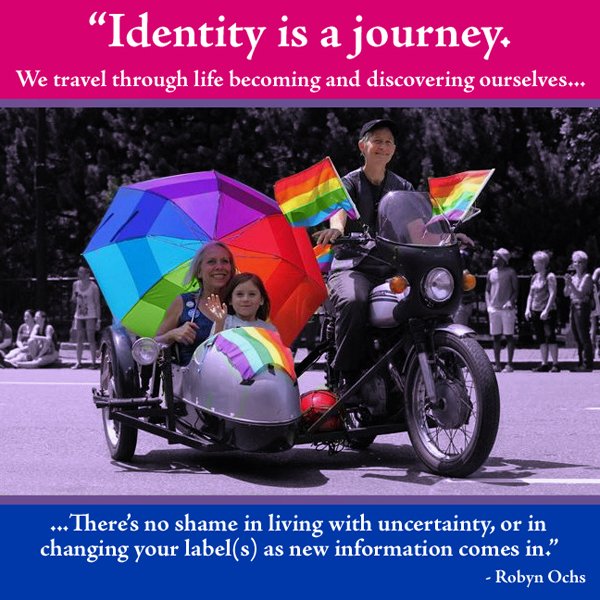 robynochs's tweet photo. "Identity is a journey. We travel through life becoming and discovering ourselves. There's no shame in living with uncertainty, or in changing your label(s) as new information comes in." -Robyn Ochs (me)
#LGBTQ #identity #labels #comingout #LGBTQIA #bimama https://t.co/88JZJYjmsZ