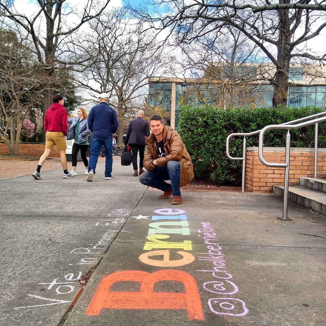 ChalkBernieToMe's tweet photo. At the University of South Carolina in Columbia. @fshakir @AOC @SenSanders @krystalball @ArtistsForBern @People4Bernie @lhfang @Celentra @janeosanders https://t.co/rwgEBxASCP