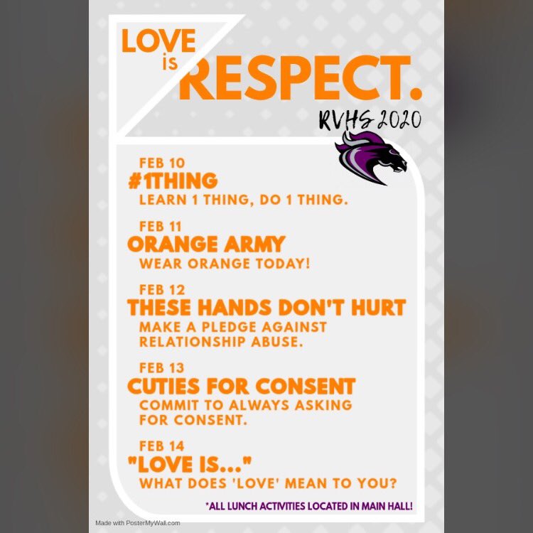 EndTRViolence's tweet photo. Hey @rvhs View County, we are looking forward to kicking off Love Is Respect week Monday in the main hall at lunch. See you there! @loveisrespectofficial https://t.co/pFZ82DFzao