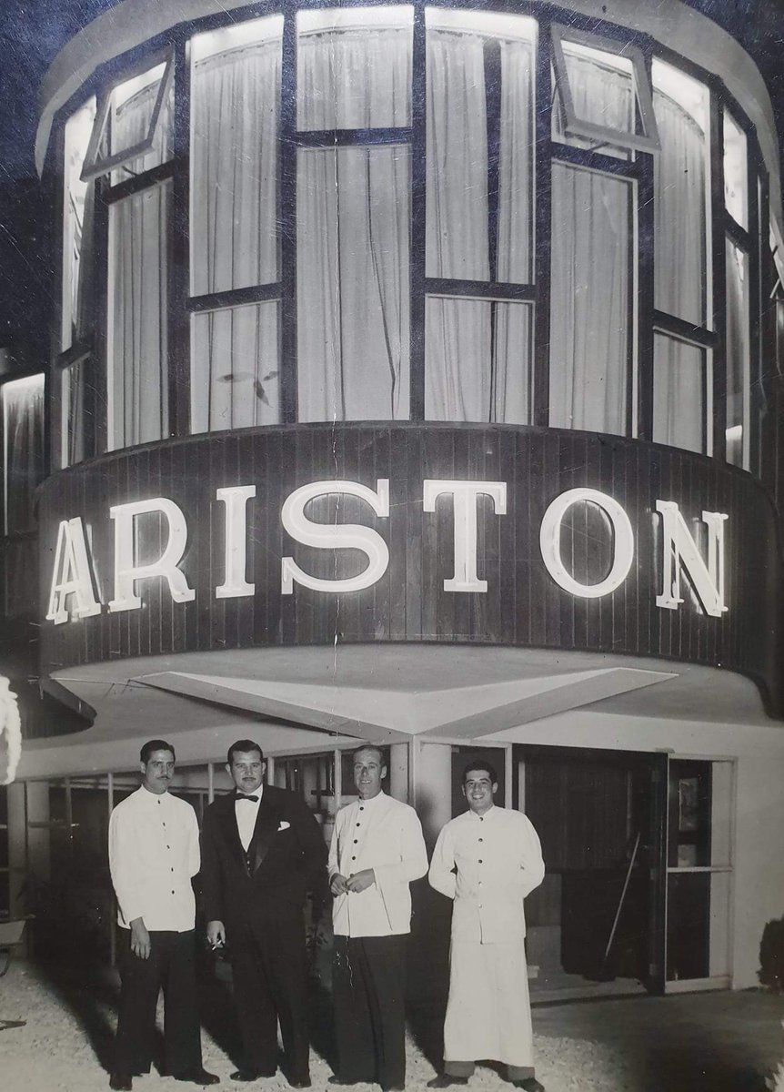 Never before seen photo of the Parador Ariston by Marcel Breuer (1948) published in Mar Del Plata de Ayer FB page shared by Sandra Lopez whose father (far left) worked there and always spoke of the revolving dance floor (!) #savetheariston follow my campaign <a href="/savetheariston/">savetheariston</a>