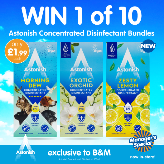 bmstores's tweet photo. 🅰️ #BIGCLEAN #COMPETITION TIME-ENDS SOON🅰️

We've teamed up with @Astonishcleaner to giveaway ONE of TEN chances to #WIN an #Astonish bundle!

For your chance to #WIN, simply FLW, RT &amp; COMMENT 'WHICH' fragrance you'd pick - Dew, Orchid or Lemon!

Competition ends 9am 13/2/20 https://t.co/WRYseVJ334