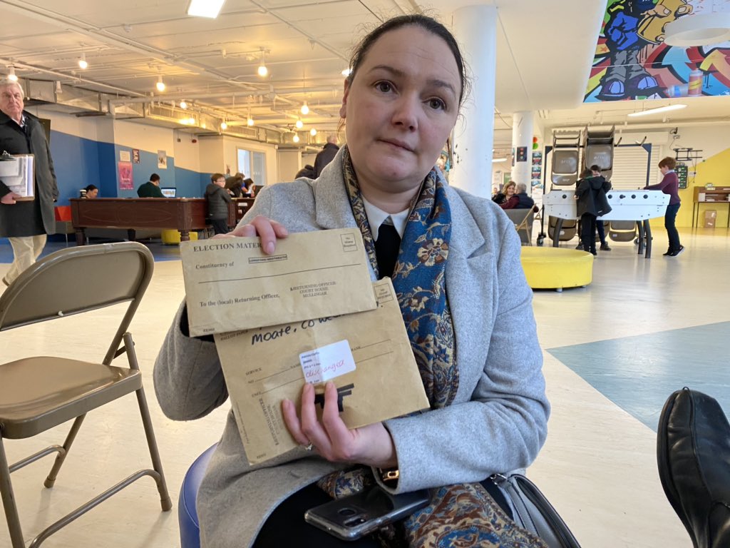 RTElongfordWMH's tweet photo. Ex- soldier Patricia Claffey from Moate in county Westmeath says “hundreds” of ex army staff were “disenfranchised “ by a failure to send our proper special votes “on time” to herself and colleagues in this constituency and around the country. She only got her vote on Thursday https://t.co/lBsKHKPNYK
