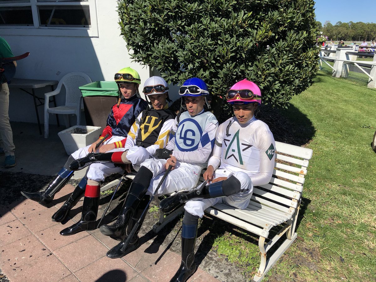 Proving Again, that he can ride with the best,(pictured with <a href="/TGjockey/">Jockey Tyler Gaffalione</a> <a href="/ljlmvel/">John Velazquez</a> &amp; <a href="/jose93_ortiz/">Jose Ortiz</a> ) Congrats to Daniel Centeno @Jockeydc and his Hustling Agent, John <a href="/CoachWeilbacher/">John Weilbacher</a> Hitting a Grand ⚾️Slam at <a href="/TampaBayDownsFL/">Tampa Bay Downs Official Account</a> including 2 Stakes on Saturday! (37-13-4-9) Scorecard 🔥