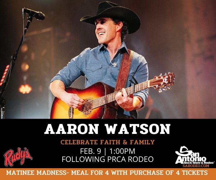 SanAntonioRodeo's tweet photo. We can't wait to celebrate Faith &amp; Family today with Aaron Watson! Get your tickets to receive a meal for 4 voucher from Rudys! https://t.co/mA5jiKmC2e https://t.co/IOrubiw709