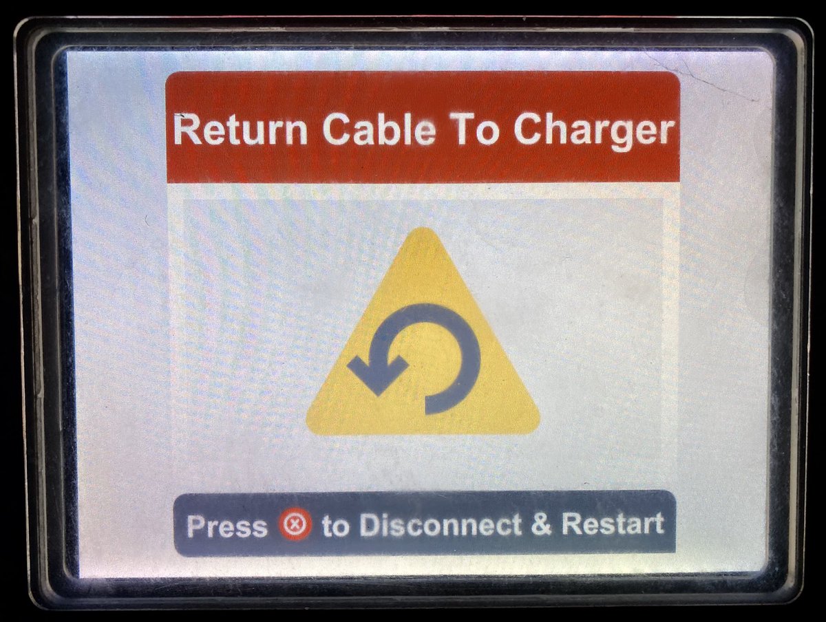 eSoulCowboy's tweet photo. An EV’ers (un)welcome to Ashland, OR.

“This just a test” … to see if you an early EV adopter, or not. 
Just retrying and all is good for final leg of the day (no need to call for support). https://t.co/rEUDTaqSK7