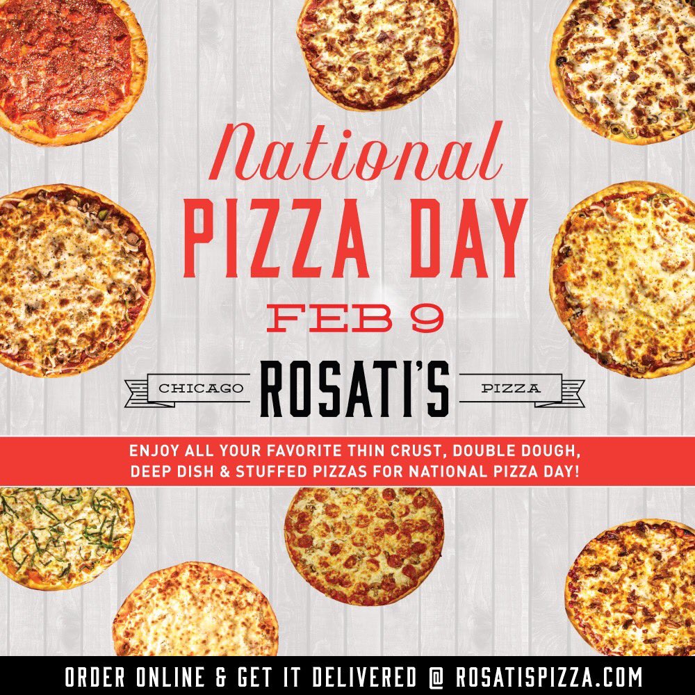 Celebrate National Pizza Day with ROSATI’S! 🍕❤️👍 RosatisPizza.com #RosatisPizza #KeepingitReal #NationalPizzaDay