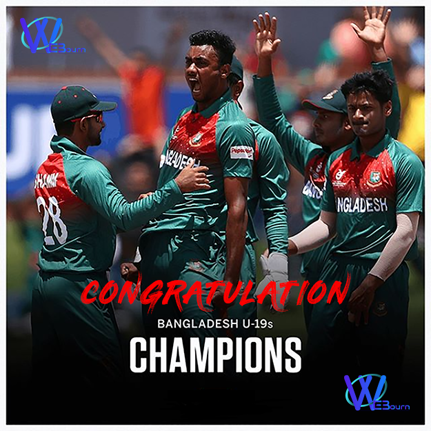WebBourn's tweet photo. বিশ্ব জয়ের স্বপ্ন আজ সত্যি!
অনুর্ধ ১৯ বিশ্বকাপ ক্রিকেটে শিরোপা জয়ের মাধ্যমে বাংলাদেশের তরুণরা জানান দিল এক সম্ভাবণাময় প্রজন্মের!

#webbourn #sisangram #mashikbazaar #bangladesh #bangladeshcricket #bdtigers #u19champion #tiger #bdtiger #champion #worldcup2020 #worldcup https://t.co/u41L90z0aW