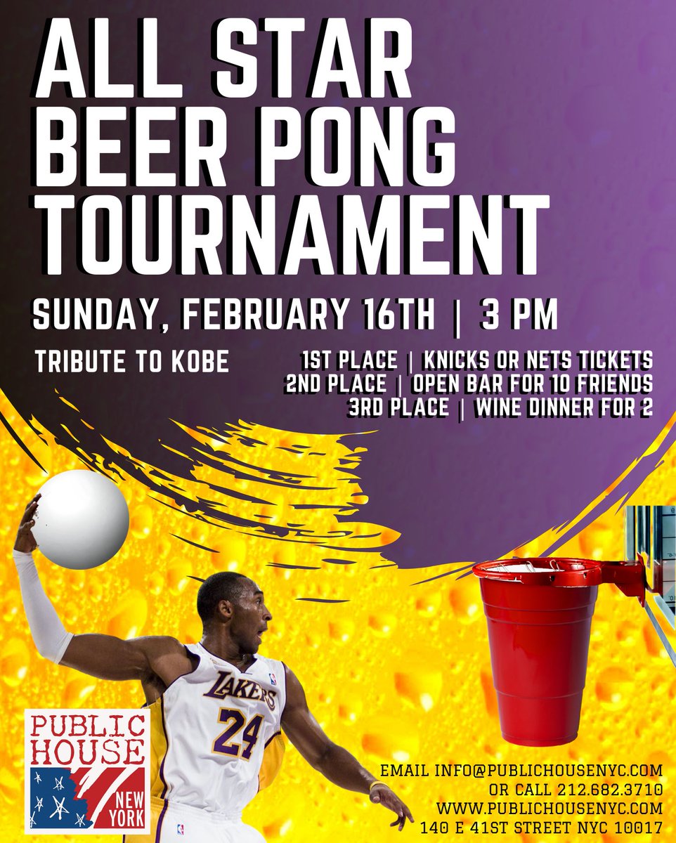 publichousenyc's tweet image. 🍻 All Star Beer Pong Tournament 🏀 
$60 Per Team
bit.ly/2Sau3Yi for signups!