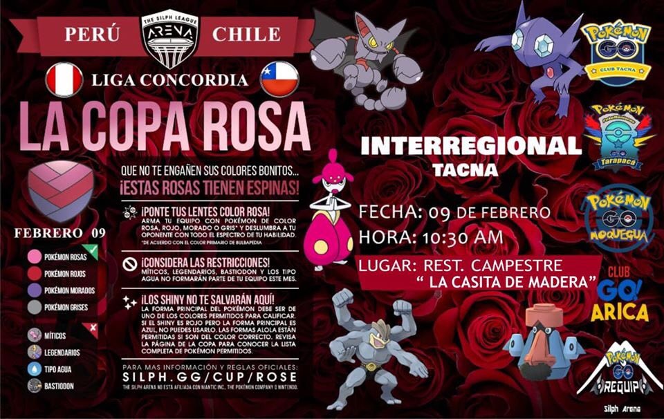 PokemonGoTacna's tweet photo. 🔥Torneo Inter Regional PVP🔥
🇵🇪 Liga Concordia 🇨🇱 

Temática: Rose Cup 🌹
Liga: Súper Ball 1500 Pc

🗓 Domingo 09 de Febrero del 2020
🕹 Lugar: Rest. Campestre La Casita de Madera. 
⏰ 12:00 hrs. 

Ya está todo listo para iniciar el Torneo PvP 🏋️ https://t.co/VzrroStYFc