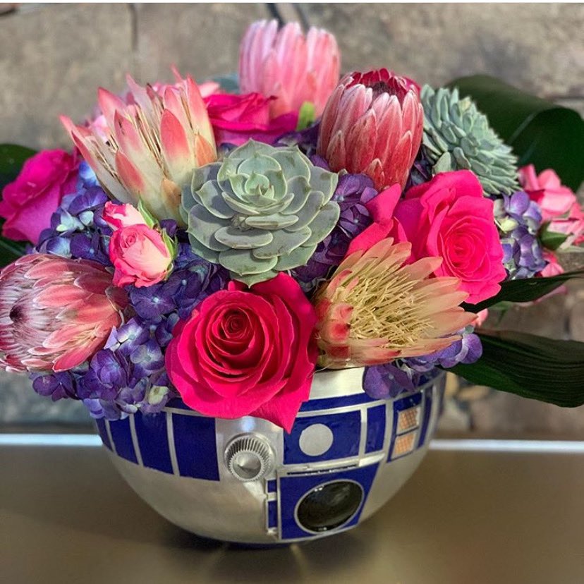Who loves <a href="/starwars/">Star Wars</a>? Loved creating this #r2d2 arrangement for <a href="/okcballet/">Oklahoma City Ballet</a> last week. #starwars #funflowers #newleafflorist