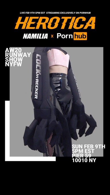 Watch @marica_1029, @KUSHQUEENJADE, and me walk the NYFW runway for NAMILIA - it’s gonna be LIVE on @Pornhub