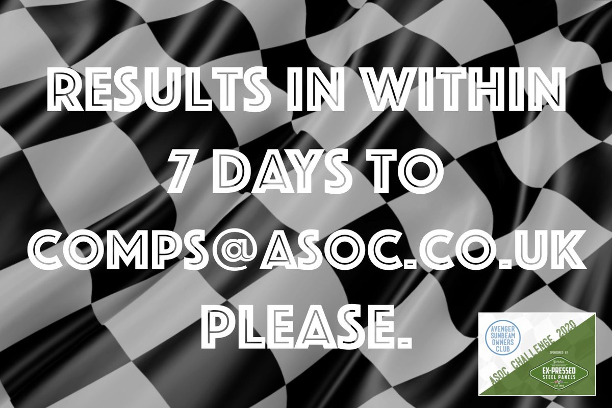 avengerSunbeam's tweet photo. All competitors in this years ASOC Challenge sponsored by @ExPressedSteel please get your results in ASAP!
#asocchallenge #avenger #sunbeam #avengergt #sunbeamti #avengertiger #sunbeamlotus #avengerbrm https://t.co/XeSZmks2Dd