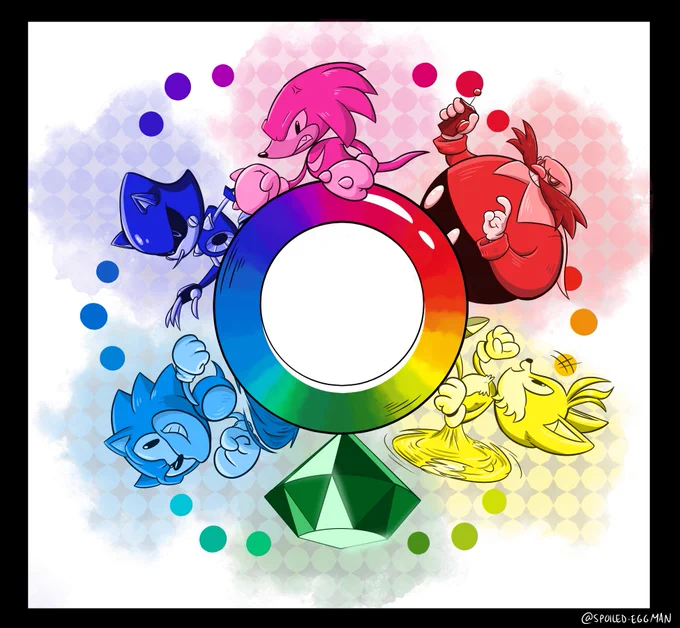 Alright, my #SonictheHedgehog themed color wheel for my color theory class haha!
This took forever, and my computer really did not appreciate me working on it at all 
#Sonic 