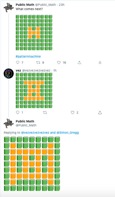 Public_Math's tweet image. Fun threads from @becky_k_warren, @vezvezvezvezvez , and @shskaercher today!

#patternmachine